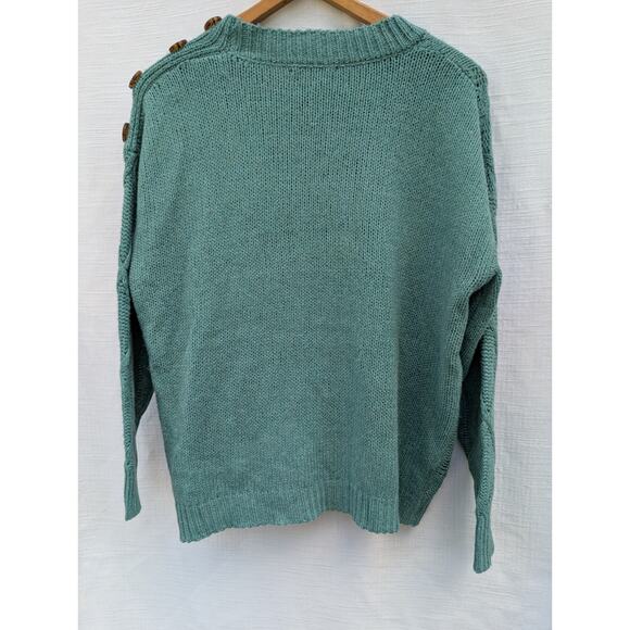 Pink Clover Women's Antalya Button Detail Cable Knit Sweater Sz M Teal Green - Picture 7 of 10
